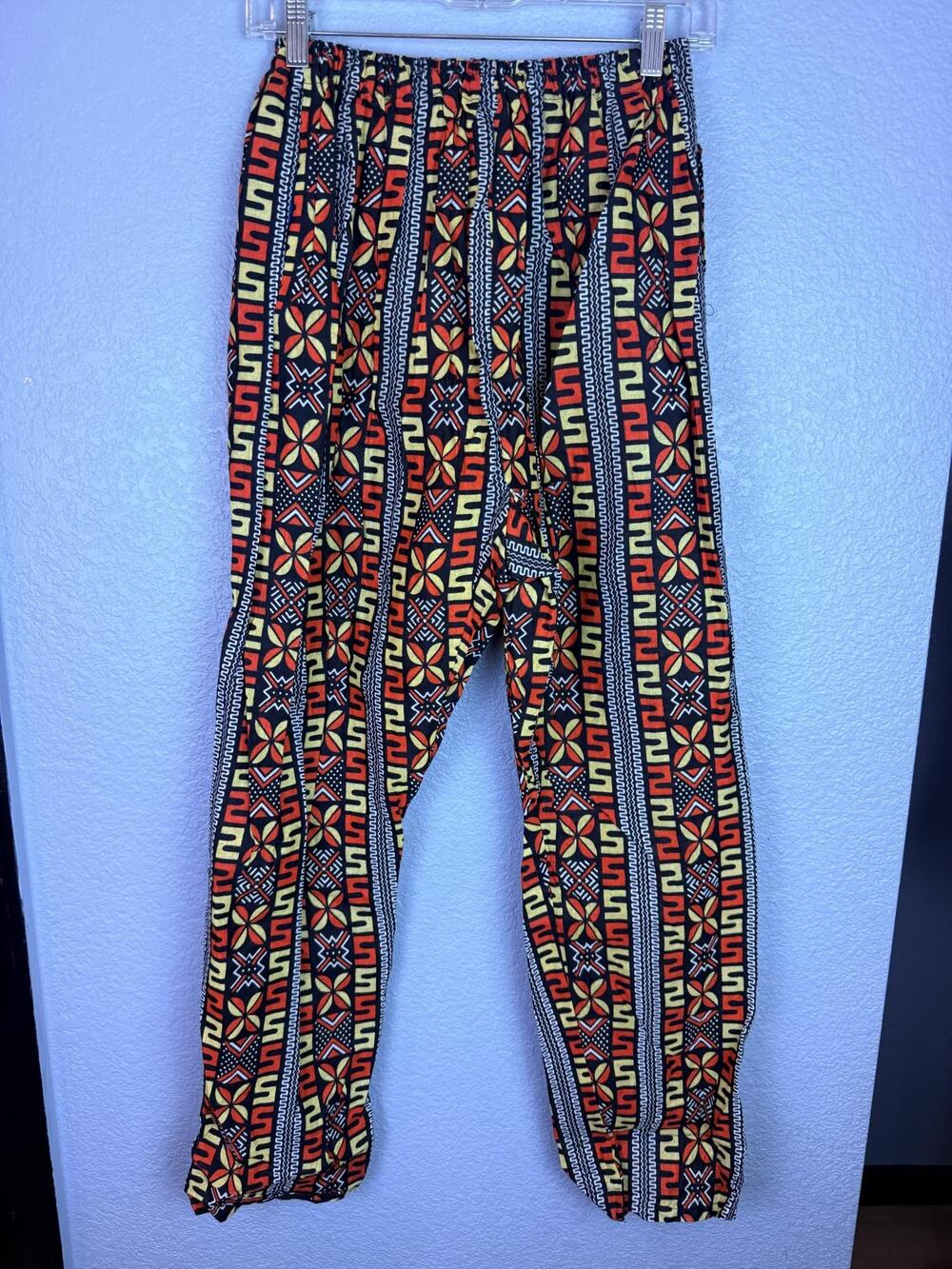 Handmade Pants Womens small Multicolor Tribal Harem Elastic Waist Pockets